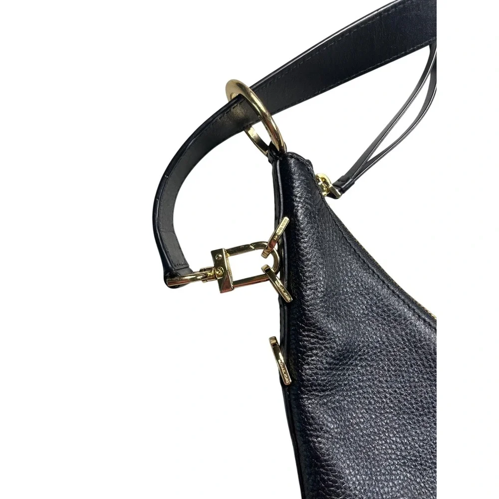 Michael‎ Kors Black Pebbled Leather Hobo Shoulder Bag Gold Hardware